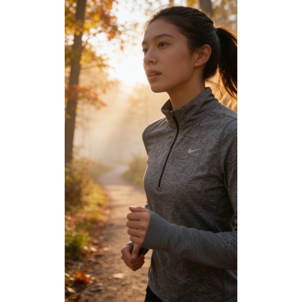 Nike Womens Dri-FIT Element Half-Zip Running Top Grey Heather Pullover Thumbhole